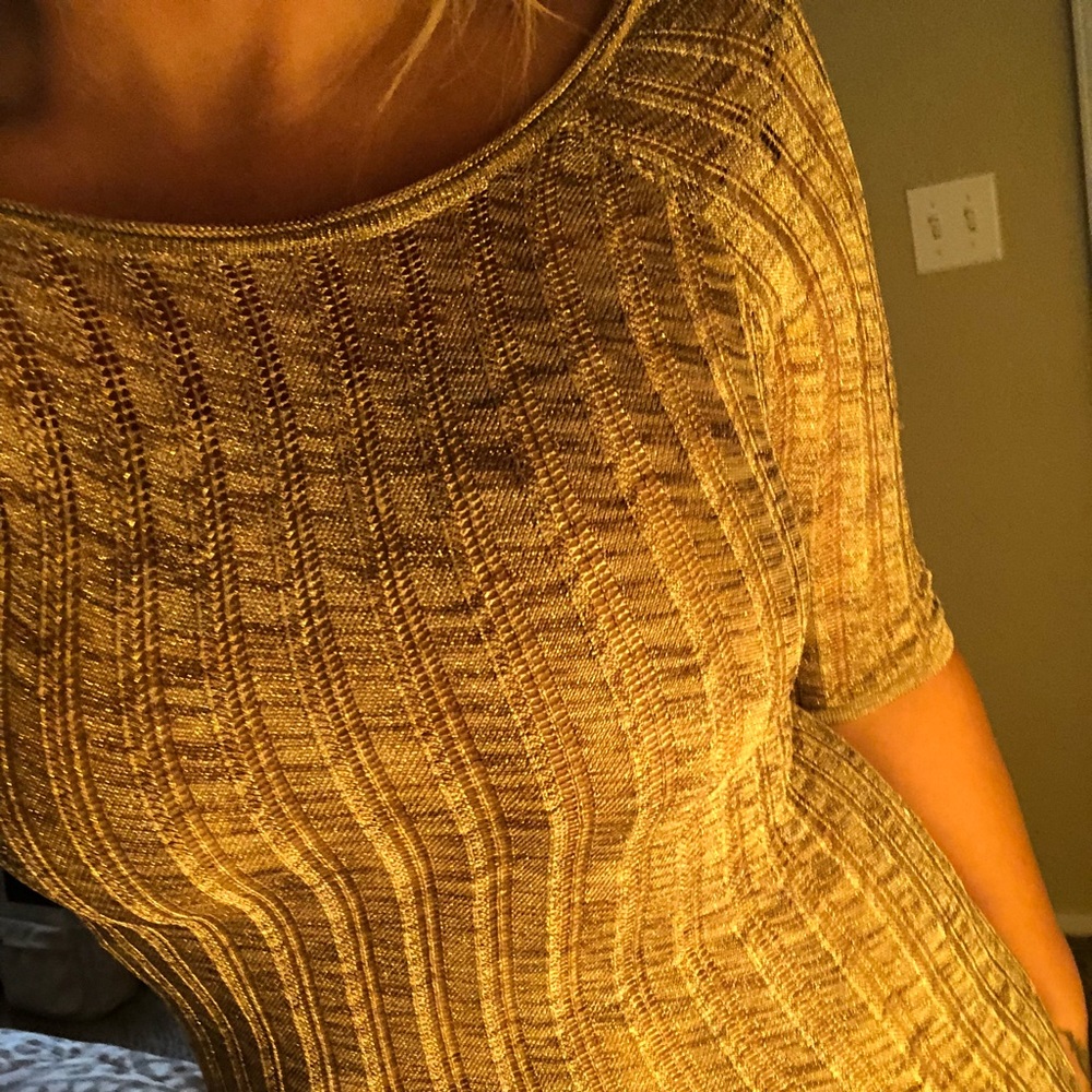 gold sparkle Bebe dress
